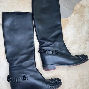 Christian Louboutin Spike Accents Leather Riding Boots